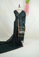 Midnight Green - Kanimozhi - Premium Soft Silk with Tiny Border and Buttas - Best for Pooja Functions