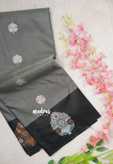 Moonstone Grey-1 - Kanimozhi - Soft Silk Saree with Skirt Border and Rich Pallu - Perfect for Wedding Functions