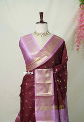 Majestic Maroon with Lilac - Kanimozhi - Soft Silk Saree with Bavanji Border and Buttas - Best for Wedding Wear