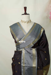 Dark Chocolate Brown - Kanimozhi - Premium Soft Silk Rettapet Border with Buttas - Best for Wedding Functions