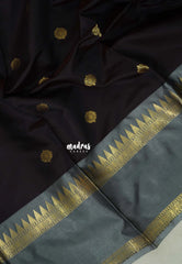 Dark Chocolate Brown - Kanimozhi - Premium Soft Silk Rettapet Border with Buttas - Best for Wedding Functions
