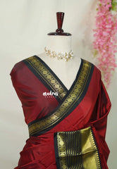 Brick Maroon - Kanimozhi - Premium Soft Silk Plain with Rudraksham Border - Best for Wedding Functions
