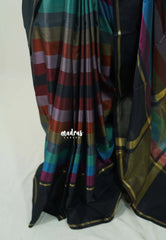 Midnight Rainbow - Kanimozhi - Premium Soft Silk Horizontal Striples with Rettapet Border - Best for Wedding Functions