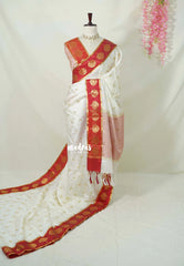Ivory White - Kanimozhi - Soft Silk Saree Tree Zari Border with Flower Buttas - Best for Small Functions