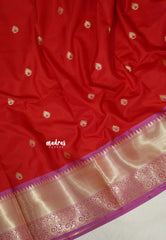 Spicy Red with Lilac - Kanimozhi - Soft Silk Saree with Bavanji Border and Buttas - Best for Wedding Wear