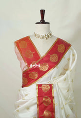 Ivory White - Kanimozhi - Soft Silk Saree Tree Zari Border with Flower Buttas - Best for Small Functions