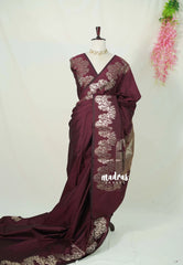 Dualshade Dark Maroon - Kanimozhi - Soft Silk Saree with Floral Zari Border - Perfect for Small Functions