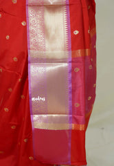 Spicy Red with Lilac - Kanimozhi - Soft Silk Saree with Bavanji Border and Buttas - Best for Wedding Wear
