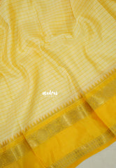 Creamy Yellow - Kanimozhi - Premium Soft Silk Checked with Rudraksham, Mango Border - Best for Wedding Functions