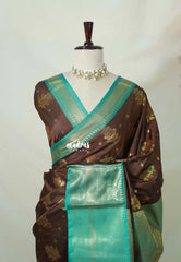 Olive Brown - Kanimozhi - Soft Silk Saree Mango and Flower Border with Flower Buttas - Best for Small Functions