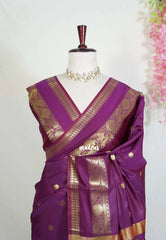 Dual Shade Magenta Purple - Kanimozhi - Premium Soft Silk with Rudraksham, Mango Border and Buttas - Best for Wedding Functions