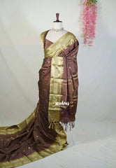 Chocolate Brown - Kanimozhi - Soft Silk Zari Checks with Buttas and Rettapet Border - Best for Pooja Functions