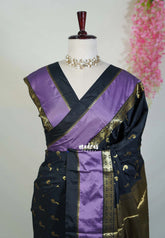 Classic Black - Kanimozhi - Soft Silk with Skirt Border and Buttas - Best for Wedding Functions