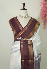 Ivory White - Kanimozhi - Premium Soft Silk Plian with Rudraksham, Mango Border - Best for Wedding Functions