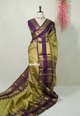 Golden Olive Green - Kanimozhi - Premium Soft Silk Saree with Rettapet Border - Best for Wedding Functions