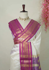 Ivory White - Kanimozhi - Premium Soft Silk Plain with Rudraksham Border - Best for Wedding Functions