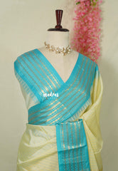 Creamy Butter Yellow - Kanimozhi - Premium Soft Silk Stripes with Traditional Border - Best for Wedding Functions