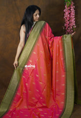 Dual Shade Pinkish Orange - Kanimozhi - Soft Silk Saree with Leaf Buttas - Perfect for Festive Wear