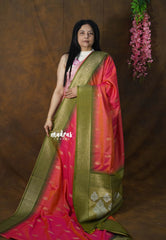 Dual Shade Pinkish Orange - Kanimozhi - Soft Silk Saree with Leaf Buttas - Perfect for Festive Wear