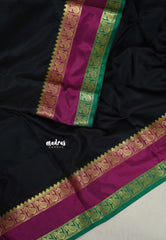 Ebony Black - Kanimozhi - Soft Silk Saree Plain with Rettapet Border - Best for Small Functions