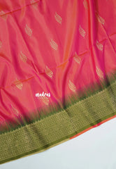 Dual Shade Pinkish Orange - Kanimozhi - Soft Silk Saree with Leaf Buttas - Perfect for Festive Wear