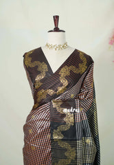 Peach Cocoa Checks - Kanimozhi - Soft Silk Checks with Golden Poo Kodi Border - Best for Wedding Wear