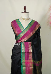 Ebony Black - Kanimozhi - Soft Silk Saree Plain with Rettapet Border - Best for Small Functions