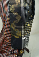 Peach Cocoa Checks - Kanimozhi - Soft Silk Checks with Golden Poo Kodi Border - Best for Wedding Wear