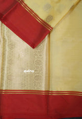 Creamy Ivory Gold - Kanimozhi - Soft Silk Dual Shade Skirt Border with Buttas - Best for Function Wear