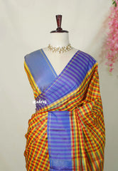 Yellow, Red and Green Checks - Kanimozhi - Soft Silk Saree Checks with Contrast Border - Best for Small Functions