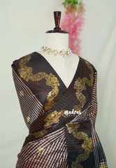 Peach Cocoa Checks - Kanimozhi - Soft Silk Checks with Golden Poo Kodi Border - Best for Wedding Wear