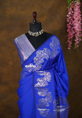 MS Amma Blue - Kanimozhi - Soft Silk Saree with Floral Zari Border - Perfect for Small Functions