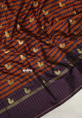 Rust Brown with Jamun Purple - Kanimozhi - Soft Silk Saree Checks with Buttas - Best for Small Functions