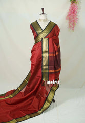 Rust Red - Kanimozhi - Soft Silk Zari Muthukattam with Floral Border - Best for Wedding Wear