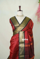 Rust Red - Kanimozhi - Soft Silk Zari Muthukattam with Floral Border - Best for Wedding Wear