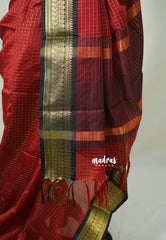 Rust Red - Kanimozhi - Soft Silk Zari Muthukattam with Floral Border - Best for Wedding Wear