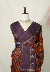 Rust Brown with Jamun Purple - Kanimozhi - Soft Silk Saree Checks with Buttas - Best for Small Functions
