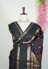 Dual Shade Coffee Brown - Kanimozhi - Soft Silk Saree Rettapet Floral Border with Floral Buttas - Best for Small Functions
