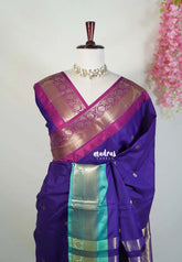 Violet Glow - Kanimozhi - Soft Silk Saree Ganga Jamuna Border with Buttas - Best for Small Functions