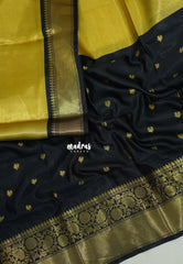 Jet Black with Gold - Kanimozhi - Soft Silk Saree Partly Pallu Saree with Buttas - Best for Wedding Functions