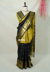Jet Black with Gold - Kanimozhi - Soft Silk Saree Partly Pallu Saree with Buttas - Best for Wedding Functions