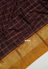 Coffee Brown - Kanimozhi - Soft Silk Saree with Checks Flower and Skirt Border - Best for Pooja Functions | Temple Visit