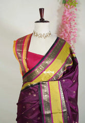 Mulberry Purple - Kanimozhi - Soft Silk Saree with Rettapet Border and Buttas - Best for Pooja Functions | Temple Visit
