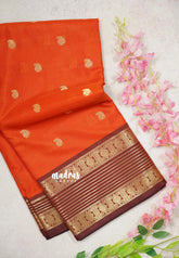 Sunset Orange - Kanimozhi - Soft Silk Saree with Buttas and Rettapetta with Multiline Border - Best for Wedding Wear