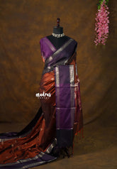 Dual Shade Rust Brown - Kanimozhi - Soft Silk Saree with Rettapet Border with Banarasi Blouse - Perfect for Festive Wear