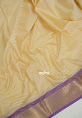 Sandal Beige - Kanimozhi - Soft Silk Vintage Checks with Mango and Rudraksham Border - Best for Festive Wear