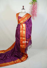 Magenta Purple - Kanimozhi - Premium Soft Silk with Mango Border and Buttas - Best for Pooja Functions