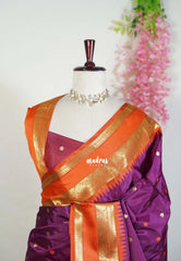 Magenta Purple - Kanimozhi - Premium Soft Silk with Mango Border and Buttas - Best for Pooja Functions