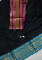 Jet Black - Kanimozhi - Soft Silk Saree with Rudraksham Ganga Jamuna Border - Best for Pooja Funtions | Temple Visit