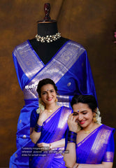 Royal Sapphire Blue - Kanimozhi - Soft Silk with Buttas Silver Weaving - Best for Wedding Functions